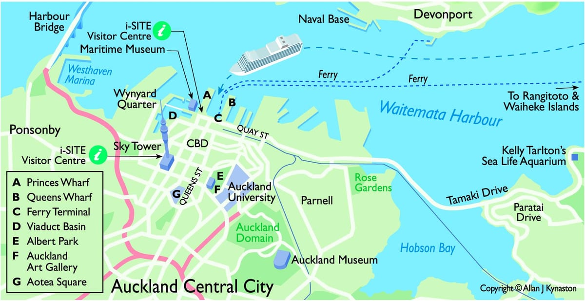 Auckland bato kwazyè tèminal nan kat jeyografik