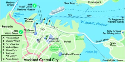 Auckland bato kwazyè tèminal nan kat jeyografik